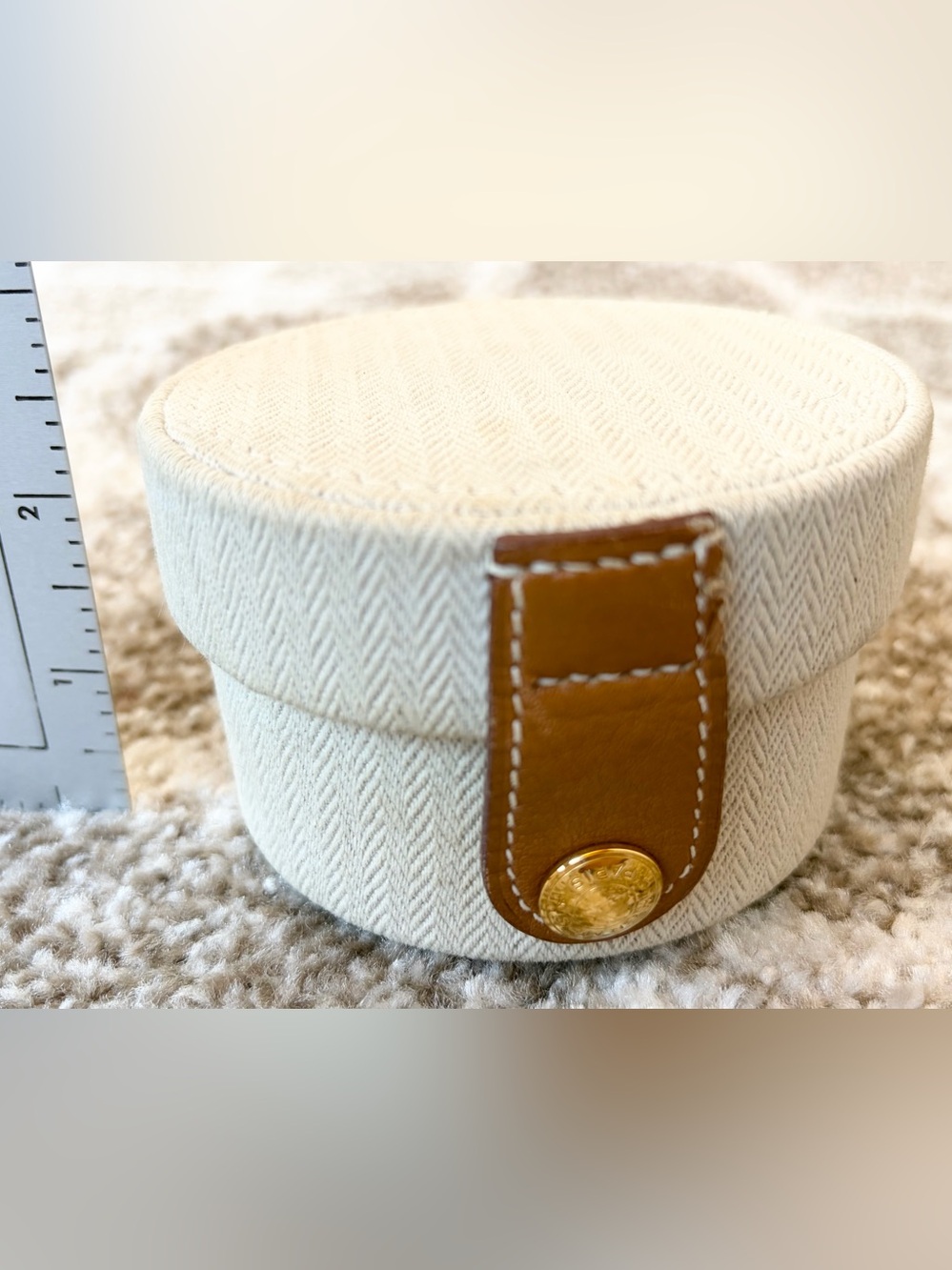 Authentic HERMES Signature Herringbone & Leather Jewelry / Watch Box Case
